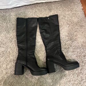 Lucky Brand Black Platform Block Heel Knee-High Boots